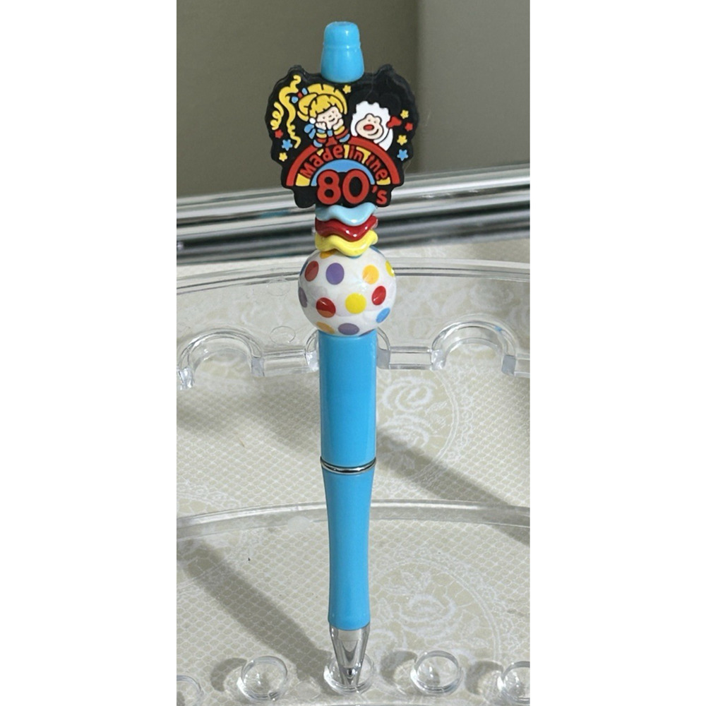Custom Pen Made in the 80's Rainbow Aqua Beaded Pen Polka Dot Colorful